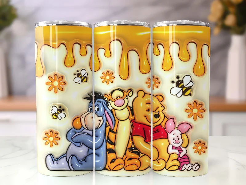 Reusable Drinkware 20 oz Cartoon 3D Bear Inflated Tumbler Png Tumbler Wraps, Inflated 20oz Floral Skinny Sublimation Digital Downloads 3D Puffy Bear Design