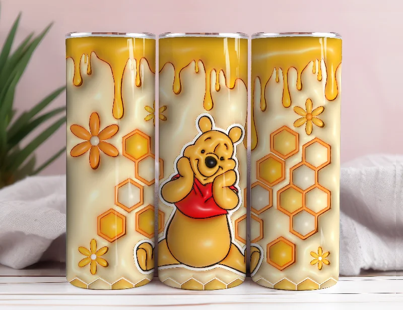 Holiday Drinkware Discount 3D Inflated Cartoon Tumbler Wrap, Pooh Tumbler, 3D Winnie Inflated Tumbler Wrap, Puffy Pooh Bear Tumbler, 20oz tumbler PNG Download 4