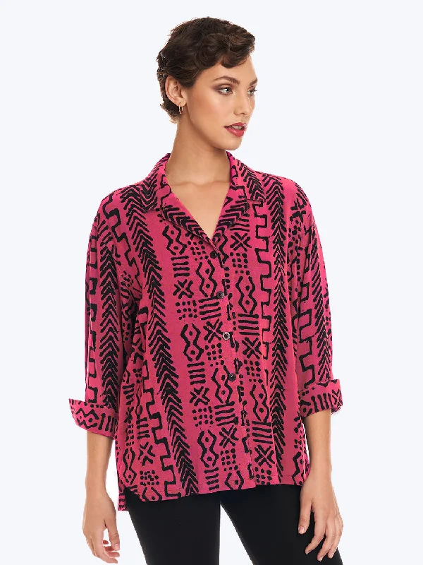 Effortless Chic Apparel Tianello TENCEL™ Mud Print  "Aida"  Blouse (Pomegranate XS only)