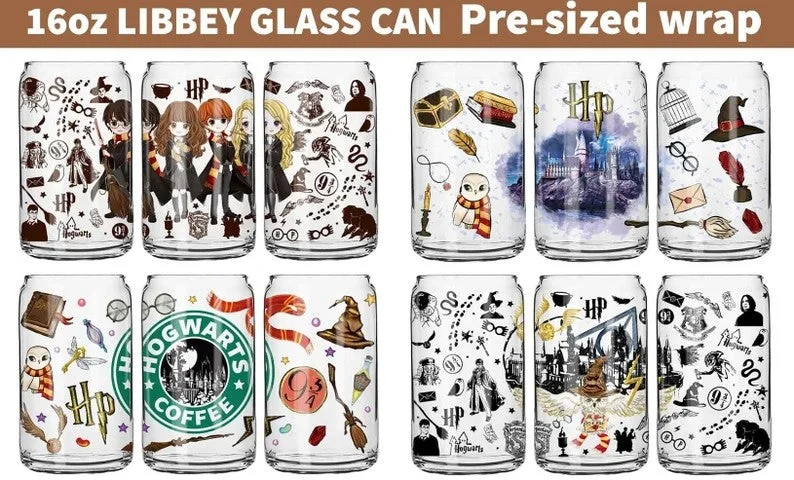 Discounted Drinkware Potterhead PNG, Libbey Glass PNG, Can Glass Wrap PNG, 16oz Can Glass png, Magic Can Glass Full Wrap png, 16oz Coffee Glass png, Libbey png
