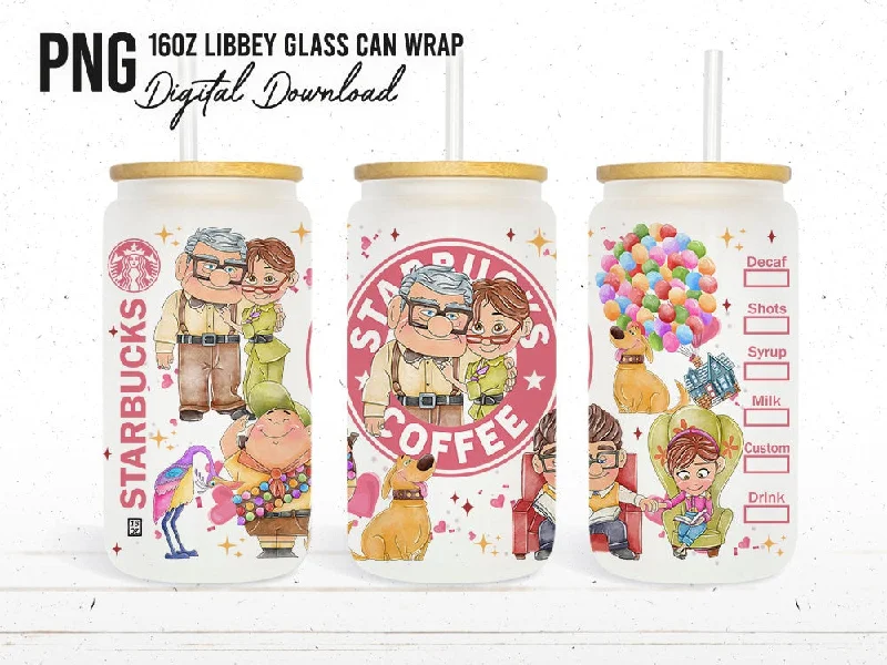 Reusable Drinkware Ellie _ Carl Can Glass Wrap, 16oz Can Glass, Up Movie Png, Full Tumbler Wrap, Cartoon Tumbler, Can Glass Wrap, Png Instant Download