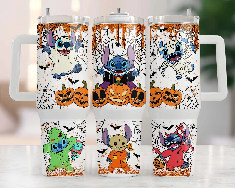 Eco-Conscious Drinkware Cartoon Characters 40oz Tumbler Wrap Png, Stitch Halloween 2 pieces 40 oz Tumbler Png, Halloween Cartoon Tumbler 40oz Png Sublimation Designs