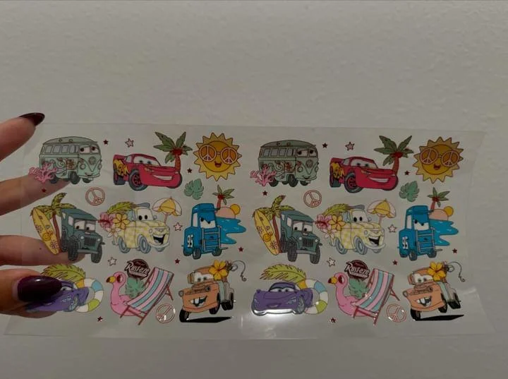 Insulated Tumbler Sale Disney Retro Hippie Cars Movie UV DTF Wrap Transfer 16oz | No Heat Needed | Waterproof | Permanent Adhesive