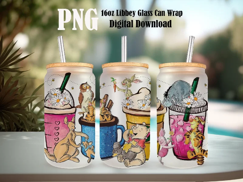 Insulated Tumbler Sale Pooh and Friend 16oz Glass Can Png, Halloween Coffee, Autumn Coffee, Fall Vibes, Fall Coffee, Spooky Season
