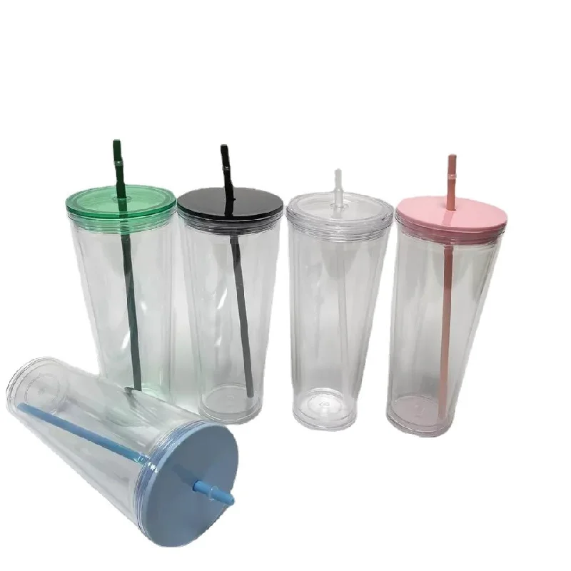 Drinkware Set Sale Case Of 20pk 24oz Acrylic Travel Tumbler With Lid And Straw Double Wall Plastic Tumblers Bulk