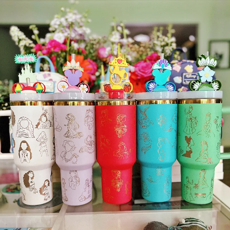 Environmentally Friendly Mugs READY TO SHIP: Princesses on Laser Engraved on 40 oz Quencher Inspired Stainless Steel Tumbler