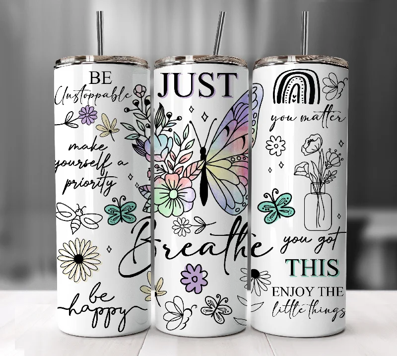 Drinkware Collection Sale Positive Affirmations Tumbler Wrap, Butterflies Inspirational Quotes PNG Downloads, Positive 20oz Tumbler Png, Summer Skinny Tumbler Design