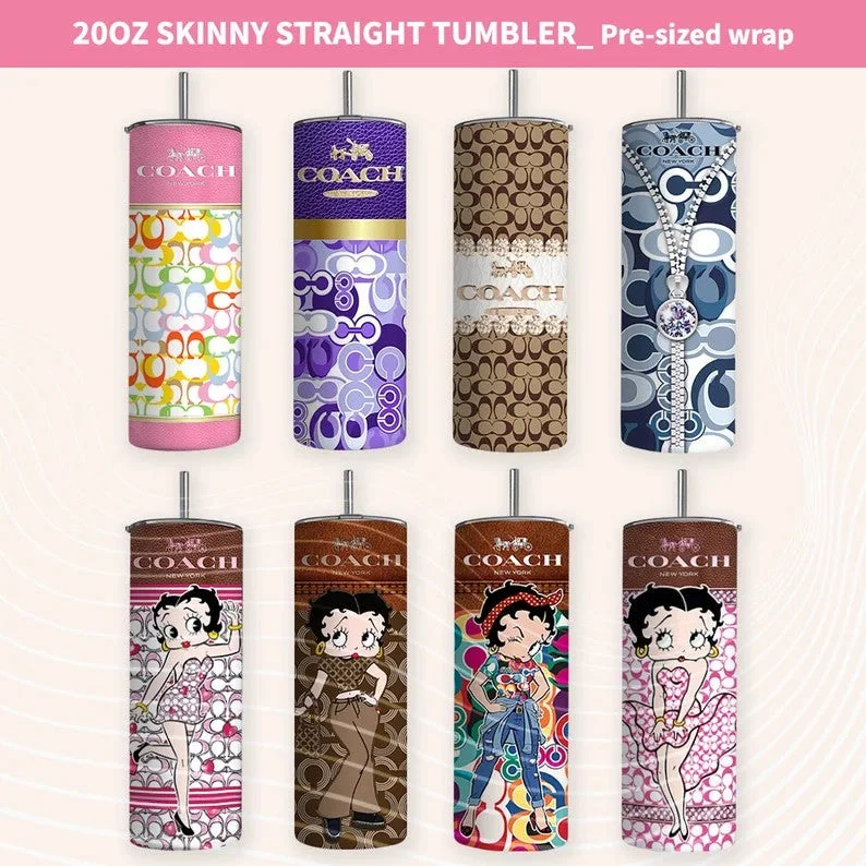Decorative Drinkware Betty Boop Tumbler PNG, Coach Bags Pattern Tumbler, Betty 20oz Skinny Tumbler, Sublimation Designs
