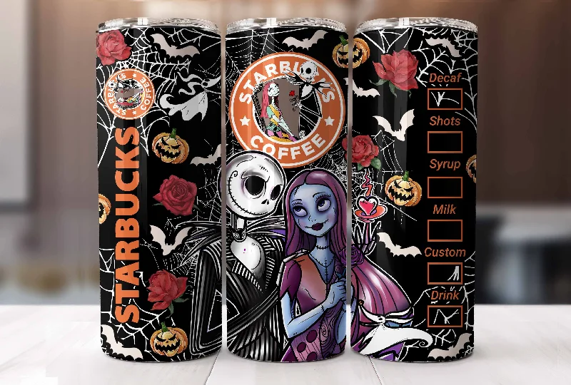Personalized Drinkware Gifts Jack Skellington 20 Oz Skinny Tumbler Wrap Png, Halloween Movie Tumbler Wrap Png, Nightmare before Christmas Tumbler Design
