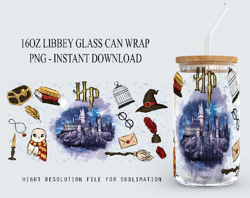 Portable Drinkware Harry Potter Libbey Glass PNG, 16oz Can Glass PNG, Hogwarts Alumni, Magic Wand Symbol, Wizardy Houses