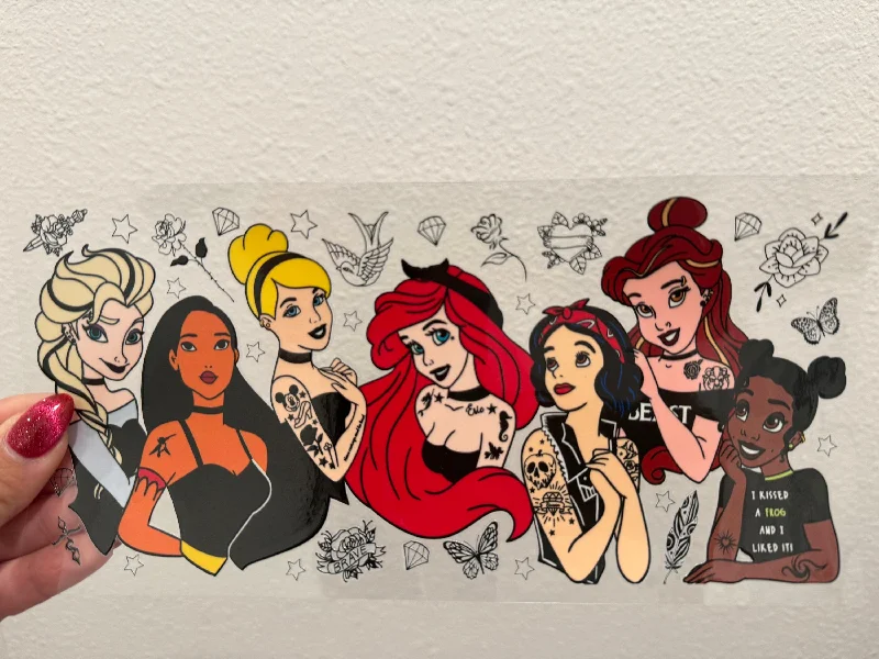 Environmentally Friendly Mugs Disney Baddie Princess UV DTF Wrap Transfer 16oz | No Heat Needed | Waterproof | Permanent Adhesive