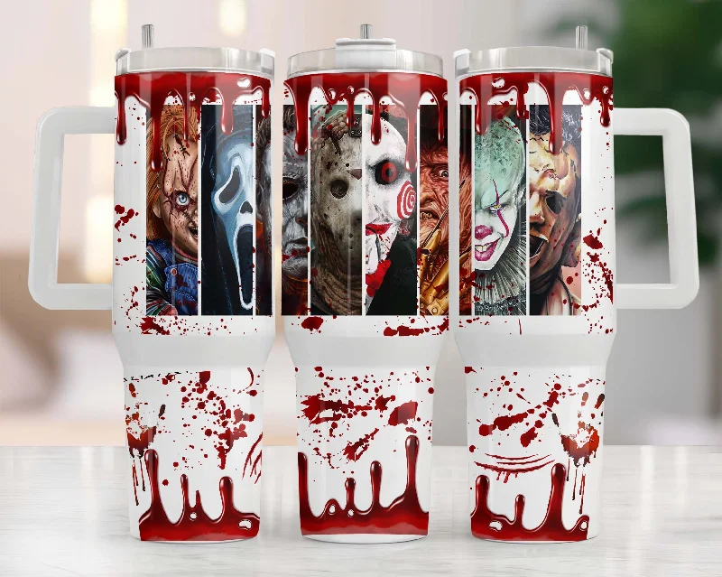 Premium Glassware Movies Characters 40oz Tumbler Wrap Png, Horror Characters 2 pieces 40 oz Tumbler Png, Horror Halloween Tumbler 40oz Png Sublimation Designs