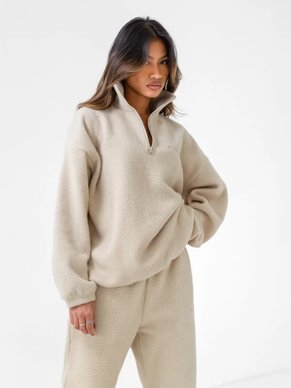Contemporary Elegance Borg 1/4 Zip Jumper - Sand