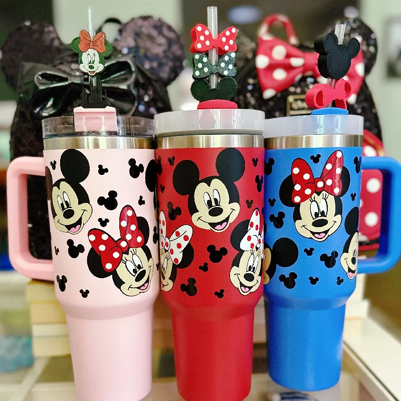 Drinkware Gift Ideas Mouse Character Faces All Around Design on 40 oz Quencher Inspired Stainless Steel Tumbler