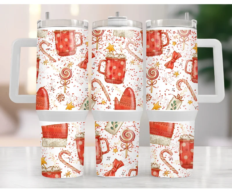 Bid Farewell To The Old Season Candy Cane and Cups 40 oz Christmas Tumbler with handle