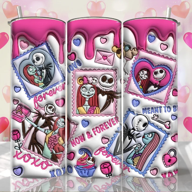 Special Drinkware Promotion 3D Jack And Sally Valentine Tumbler Design PNG, 3D Inflated Valentine Tumbler Wraps, 20oz Skinny Tumbler, Xoxo Png, PNG Digital Download