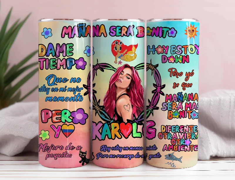 Elegant Glassware Sale Karol New Album Cover Mañana Será Bonito 20oz Sublimation Tumbler Wrap, Manana Sera Bonito Tumbler Wrap PNG, Karol G Tumbler Wrap