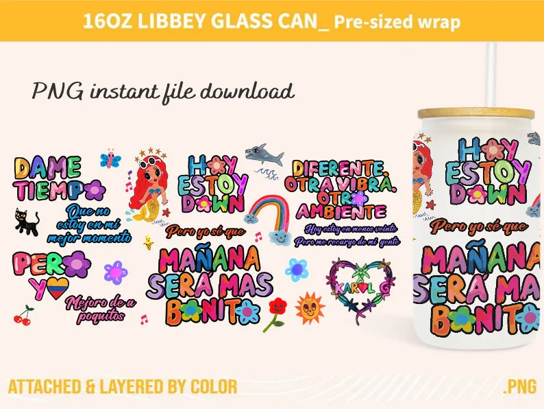 Elegant Glass Cups Karol G manana sera bonito tumbler, Karol G PNG file, Karol G 16 oz glass can wrap, Manana Sera Bonito PNG, Karol g, mañana sera bonito