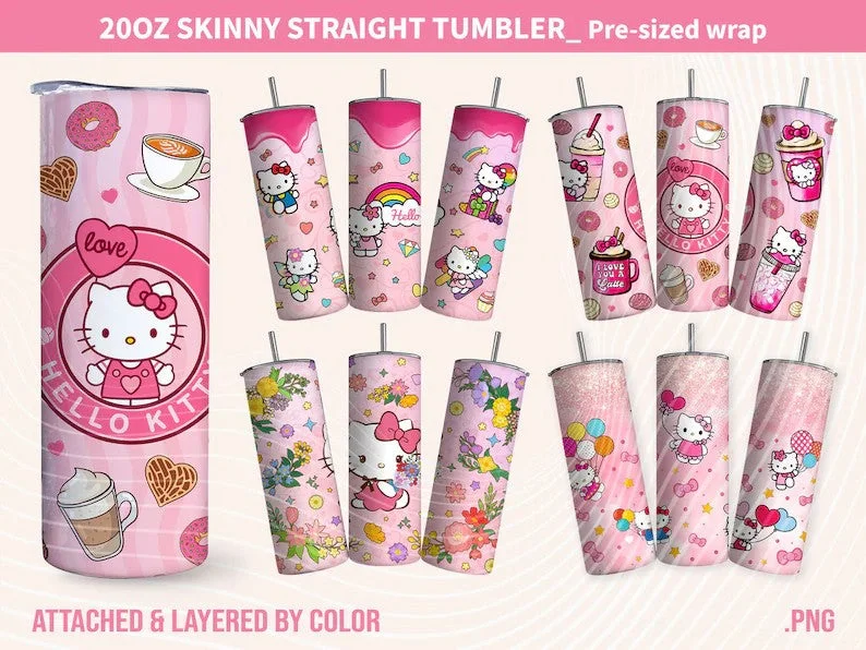 Premium Steel Tumblers Kawaii Kitty Tumbler, Kitty Valentine, Kitty Coffee, 20oz Straight Skinny Wrap, Pink Cat Tumbler, Png Sublimation Design, Digital Download