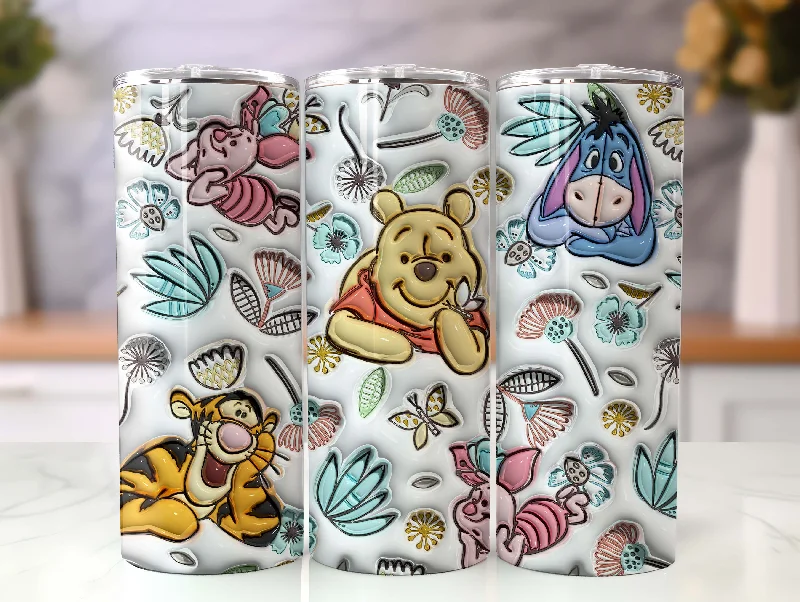 Buy More Drinkware Inflated Cartoon Floral Tumbler Wrap Png, 3D Cartoon Tumbler Wrap, 20oz Sublimation, Cartoon Tumbler Png. 3D Floral Spring Inflated Png