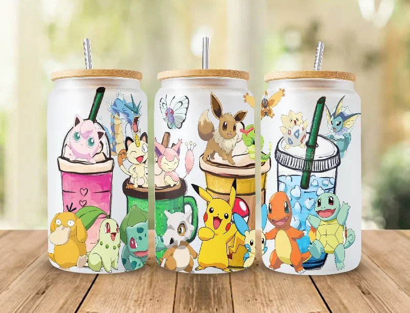 Holiday Drinkware Gotta catch ‘em all Can Glass, Pokemon Libbey Can Glass 16oz PNG Digital Download, Poke Glass Can Wrap,  Poke Bad Bunny Glass Can Wrap