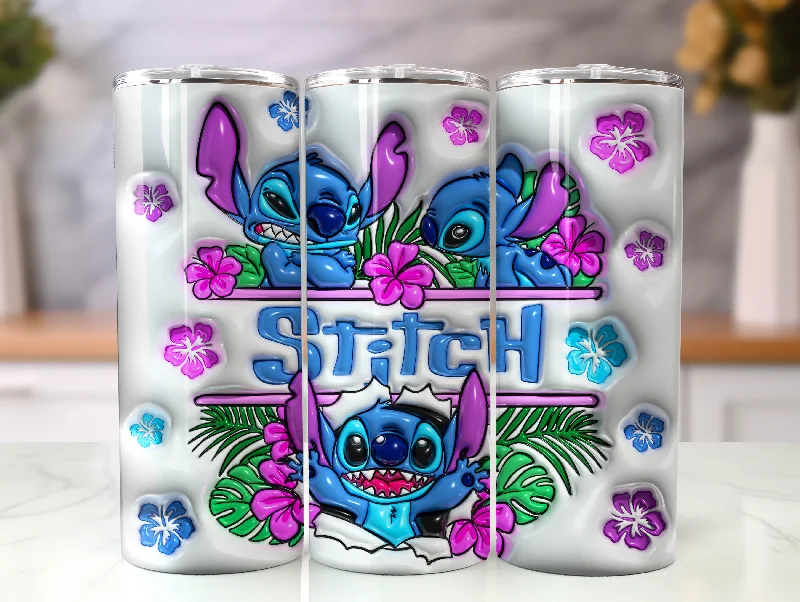 Travel Drinkware Offer Stitch 3D Inflated Tumbler, Inflated 3D Stitch Tumbler Wrap,Tumbler Wrap, Full Tumbler Wrap, 20oz Skinny Tumbler, 3D Tumbler, Png Download
