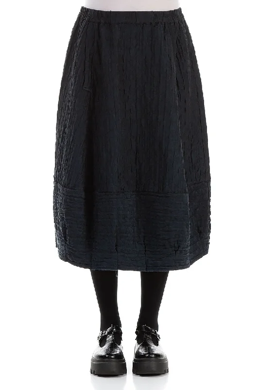 Fashion-Forward Balloon Midnight Blue Quilted Silk Skirt