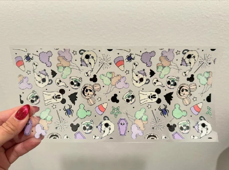 Reusable Drinkware Disney Halloween Theme UV DTF Wrap Transfer 16oz | No Heat Needed | Waterproof | Permanent Adhesive