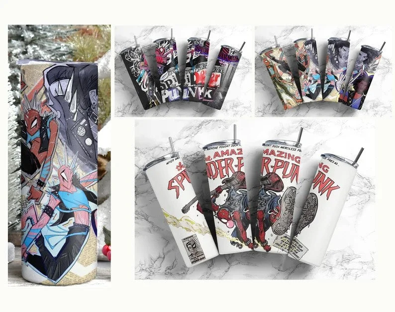 On-The-Go Drinkware Spider-Man Across the Spider-Verse Tumbler Wrap, Spider Man 20oz Skinny Tumbler, Spider-Punk Tumbler Wrap, Black Spider-Man Png