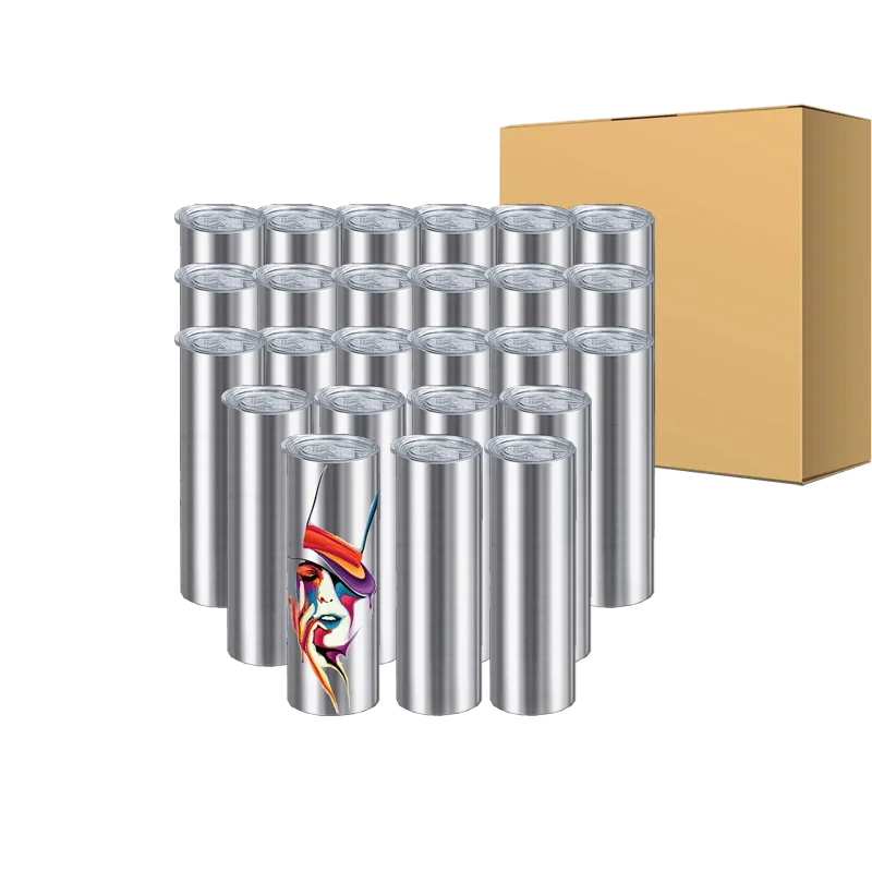 Premium Steel Tumblers 20oz (30unit) Skinny Silver Sublimation Tumblers Blanks Tumbler Cups With Lid And Plastic Straw