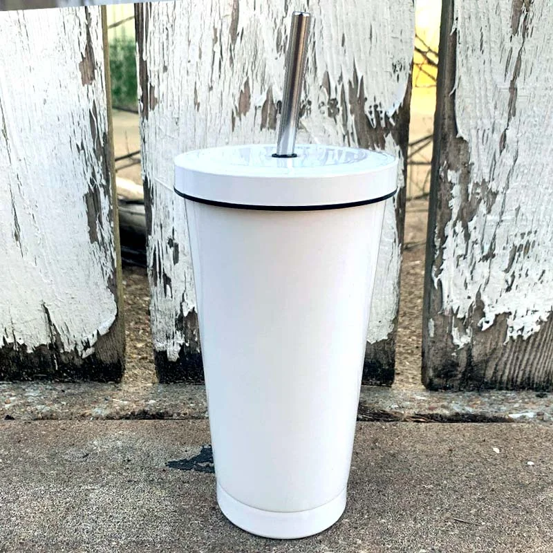Holiday Drinkware 18 oz Screw Lid White Sublimation Tumbler with Stainless Steel Straw