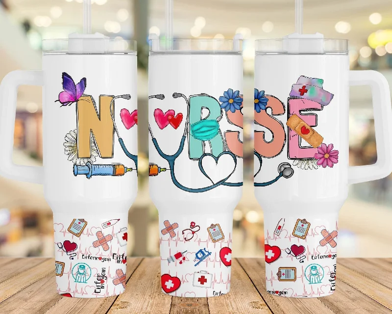Modern Glassware Sale Nurse Gift 40oz Quencher Tumbler Wrap, Nurse Tumbler Png, Gift for Nurse, 40oz Tumbler, Sublimation Design, Digital Download, Nurse Png