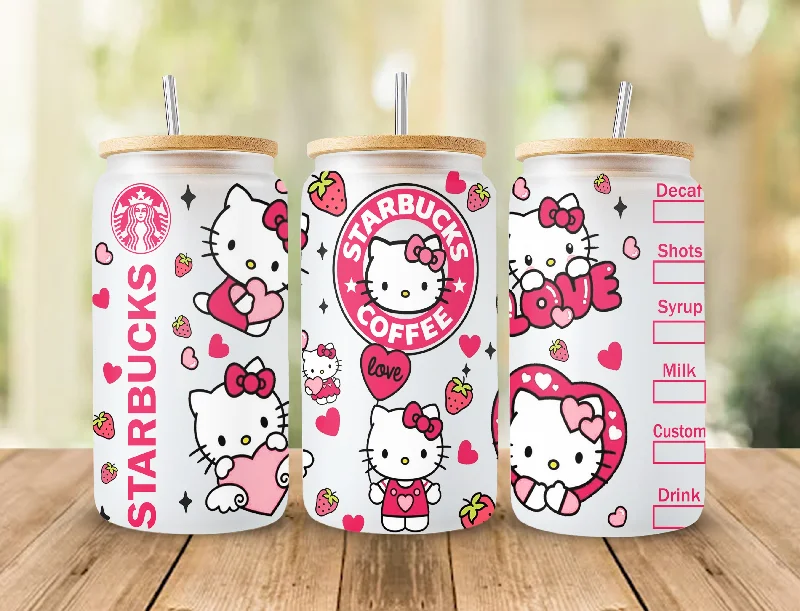 Drinking Glasses Sale Bundle Kawaii Kitty Coffee Tumbler Wrap, Kitty Coffee, Kitty 16oz Can Glass Wrap, Kitty Tumbler Wrap, Pink Cat Tumbler, Instant Download 2