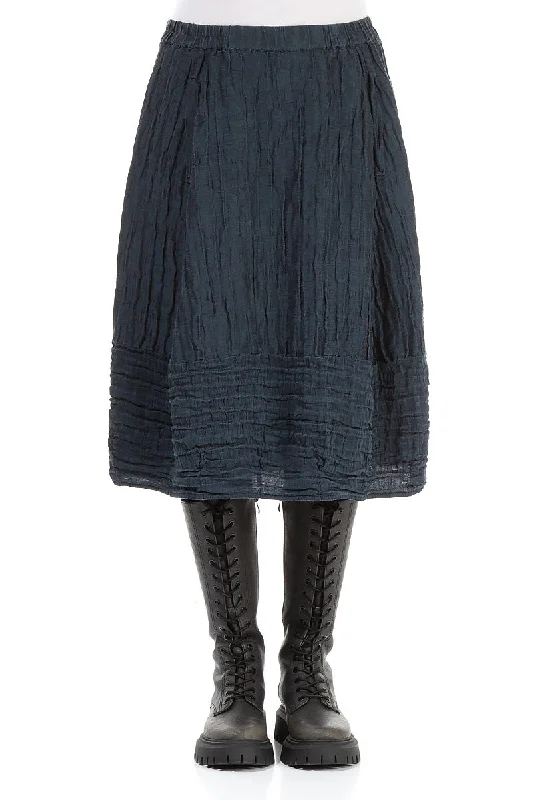 Fashion For Every Occasion Balloon Midnight Blue Crinkled Silk Linen Skirt
