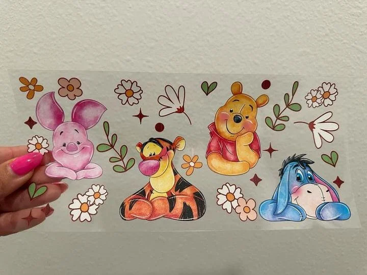 Insulated Drinkware Sale Disney Winnie the Pooh Flowers UV DTF Wrap Transfer 16oz | No Heat Needed | Waterproof | Permanent Adhesive