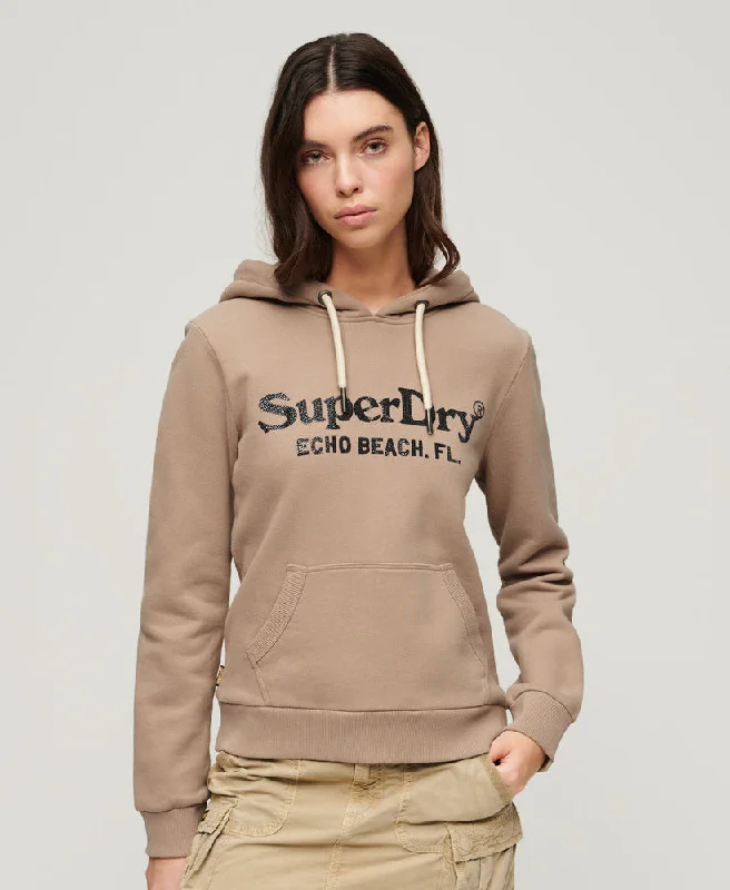 Summer Fashion Metallic Venue Logo Hoodie | Deep Beige