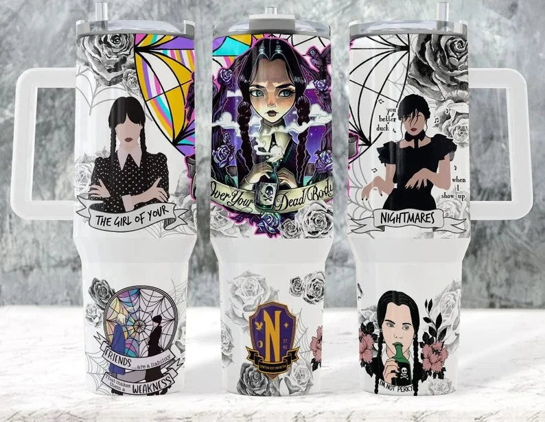 Affordable Drinkware Wednesday 40 oz Tumbler Wrap PNG, Cartoon 40oz Quencher Tumbler Sublimation, Full Tumbler Wrap Png, Tumbler Wrap, Sublimation Png