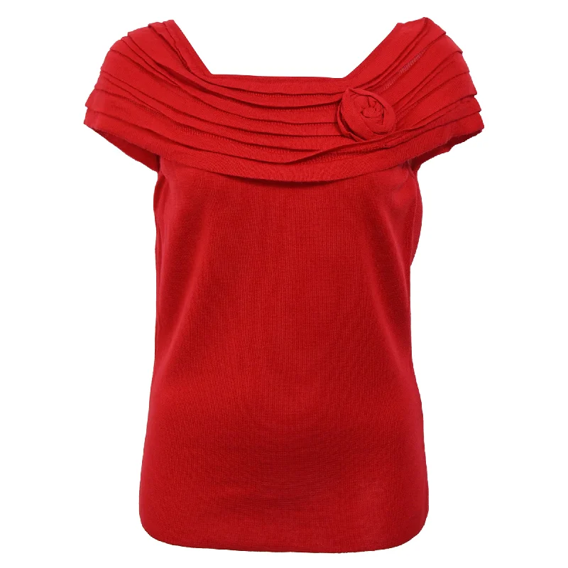 Hot Styles RED Valentino Knitted Rose Detail Off-Shoulder Top in Red Wool