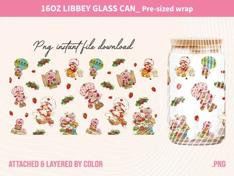 Green Drinkware Sale Vintage 80s Cartoon Coffee PNG, 16oz Can Glass Wrap PNG, Retro Strawberry Tumbler, 80s cartoons, Retro 80s cartoons Tumbler Wrap