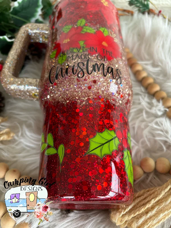 Holiday Drinkware Offers READY TO SHIP Christmas poinsettia gold and red 40 oz handle tumbler
