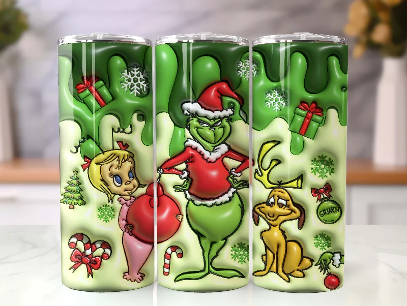 Eco-Friendly Drinkware Inflated Christmas Tumbler, Retro Merry Christmas, 3D Inflated Tumbler, Funny Christmas, 3D Tumbler Wrap, 20oz Skinny Tumbler, Christmas Png