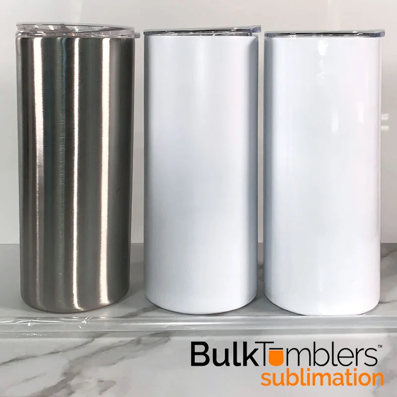 Premium Glassware Discounts 20oz SKINNY Sublimation Tumbler - Straight Skinny Stainless Steel Insulated Blank Tumblers with Lid and Straw