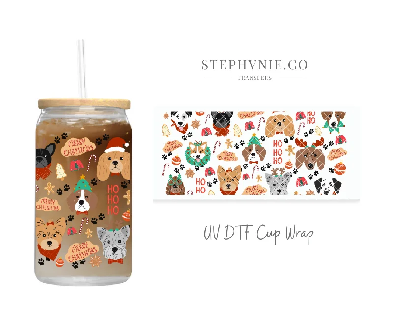 Reusable Drinkware X-mas Doggies - 16oz UV DTF Cup Wrap