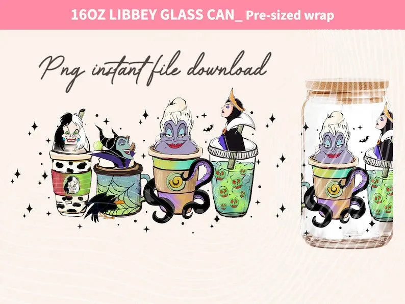 Travel Drinkware Sale Seven Dwarfs 16oz Glass Can Wrap, 16oz Libbey Can Glass, Full Glass Can Wrap, Snow White and Seven Dwarfs Tumbler Wrap
