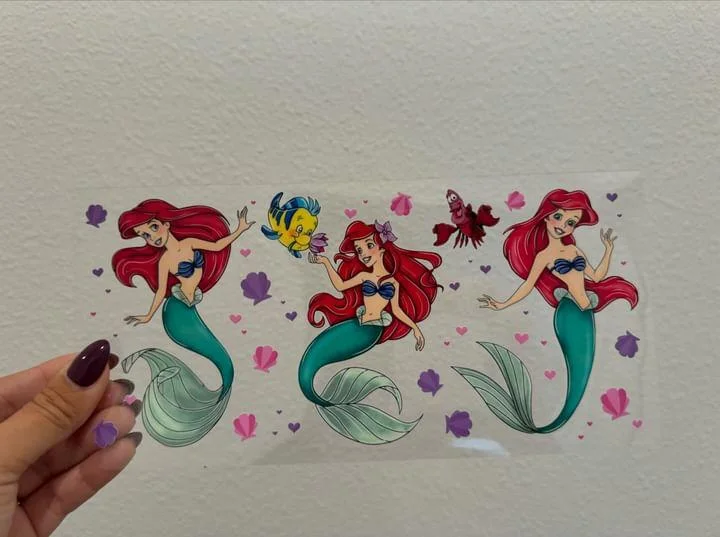 Buy Drinkware Sets Disney Little Mermaid 3 Ariel Floating Flounder Sebastian UV DTF Wrap Transfer 16oz | No Heat Needed | Waterproof | Permanent Adhesive