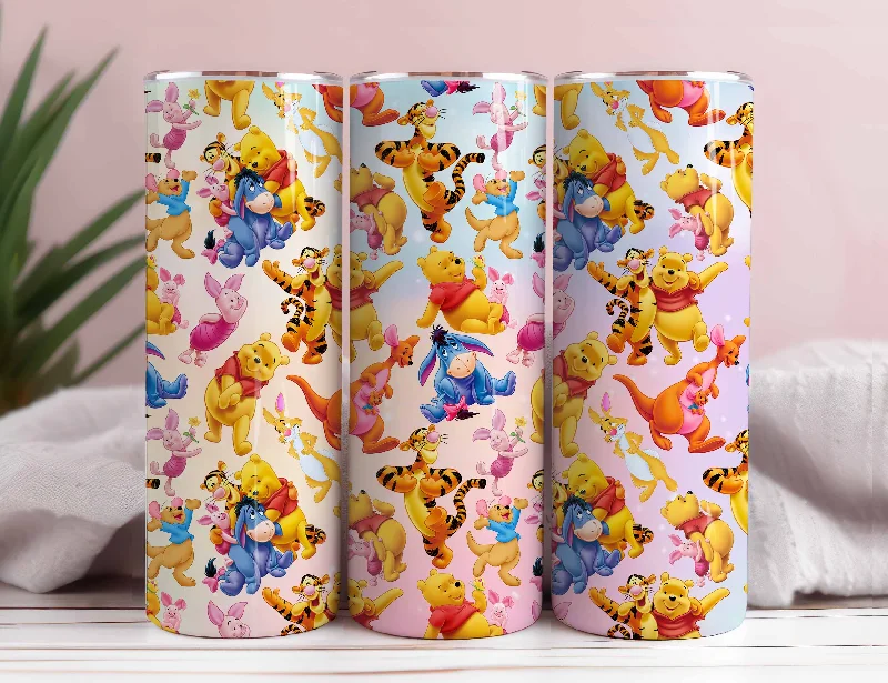 Special Offer Drinkware Pooh Spring Cartoon 20oz Skinny Tumbler Wrap Design PNG, Floral Skinny 20oz, Straight_Tapered Tumbler Design, Digital Download,Png Download