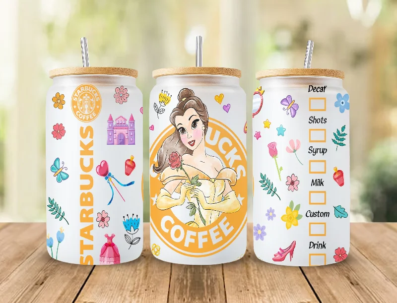 Insulated Tumblers Princess Tumbler, Princess Glass Wrap, 16oz Glass Can Png, Libbey Can Glass 16oz, Princess Starbucks Wrap, Princess Png, Princess Images 3