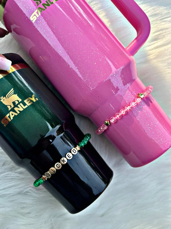 Durable Steel Drinkware Wicked Pink and Green Stanley Cup Bracelets. Choose Single or Set.