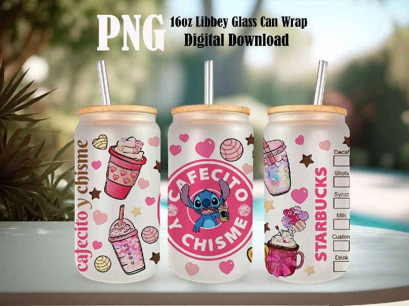 Drinkware Set Sale Stitch Coffee Can Glass Wrap, 16oz Can Glass Wrap, Stitch Coffee, Stitch Png, Can Glass Wrap, Sublimation Designs, Png Instant Download