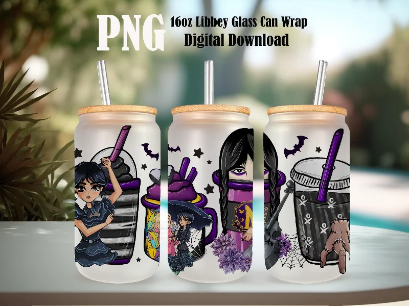 Drinkware Gift Set Wednesday Addams 16oz Tumbler Wrap, Jenna Ortega, Addams Family, Wednesday Coffee, Wednesday Digital Files, Addams Tumbler Wrap